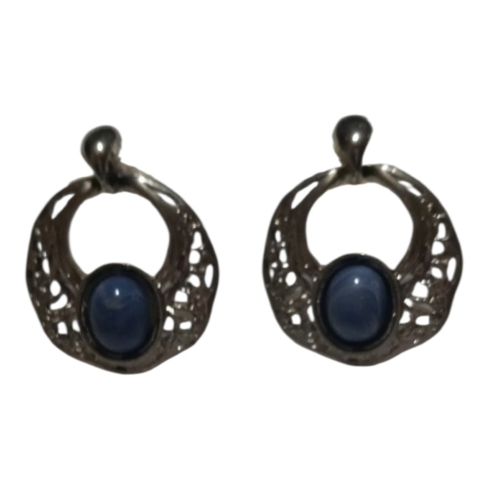 Vintage Boho Earrings: Faux Chalcedony, Silver Tone Metal